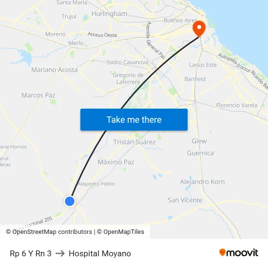 Rp 6 Y Rn 3 to Hospital Moyano map