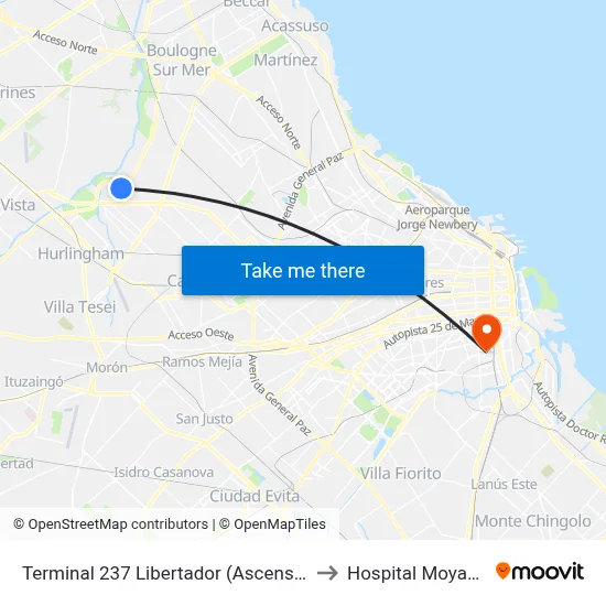 Terminal 237 Libertador (Ascenso) to Hospital Moyano map