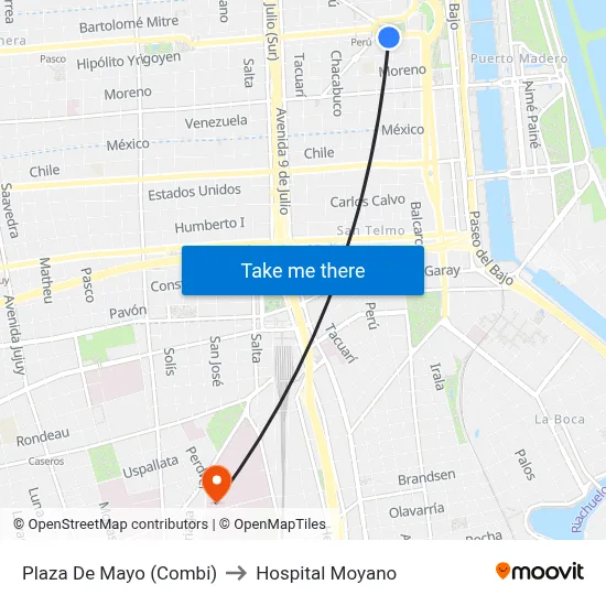 Plaza De Mayo (Combi) to Hospital Moyano map