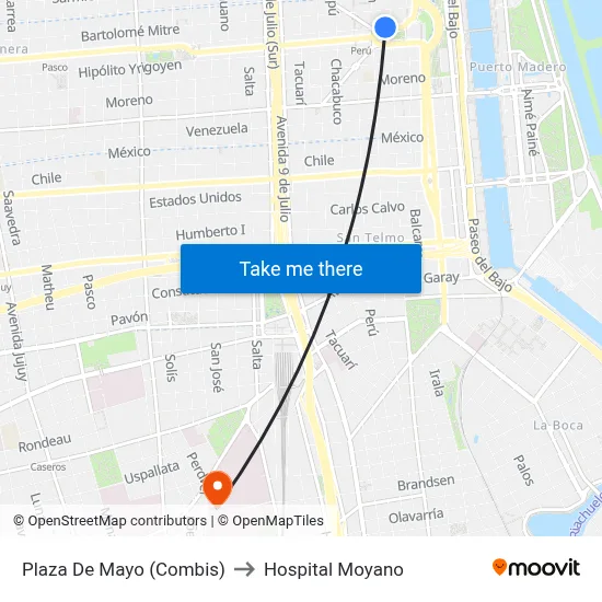 Plaza De Mayo (Combis) to Hospital Moyano map