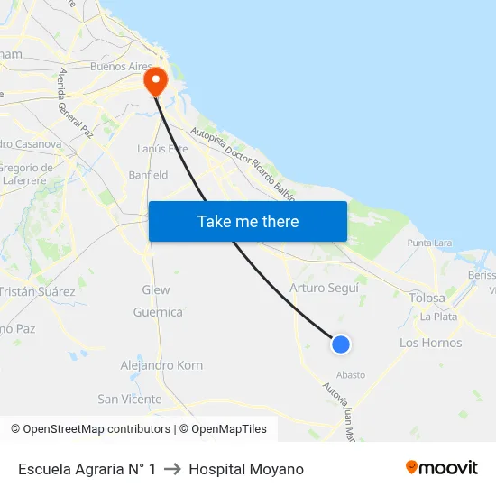 Escuela Agraria N° 1 to Hospital Moyano map