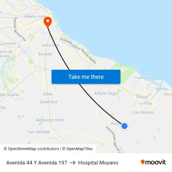 Avenida 44 Y Avenida 197 to Hospital Moyano map