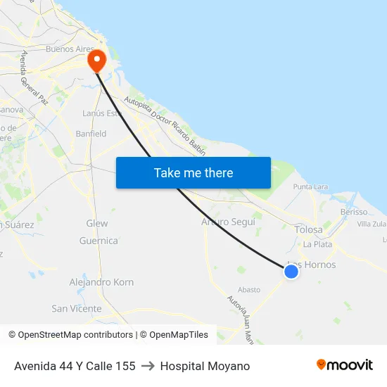 Avenida 44 Y Calle 155 to Hospital Moyano map