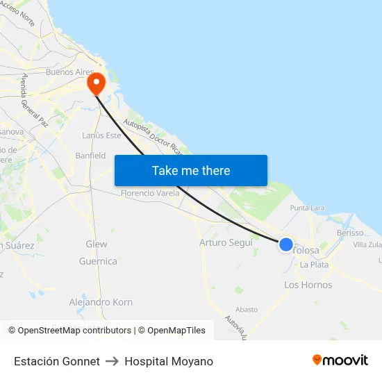 Estación Gonnet to Hospital Moyano map