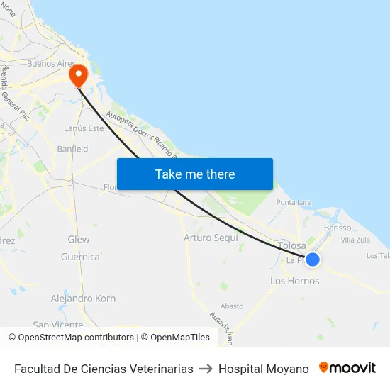 Facultad De Ciencias Veterinarias to Hospital Moyano map
