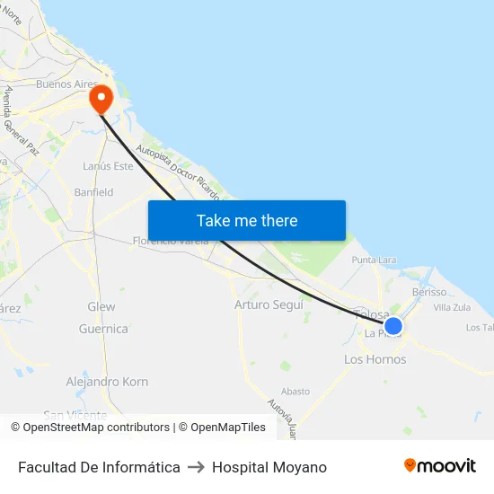 Facultad De Informática to Hospital Moyano map
