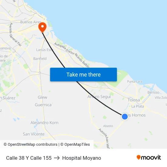 Calle 38 Y Calle 155 to Hospital Moyano map