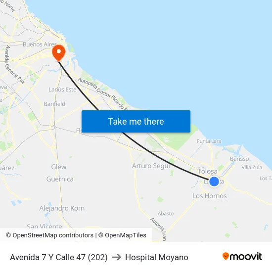 Avenida 7 Y Calle 47 (202) to Hospital Moyano map