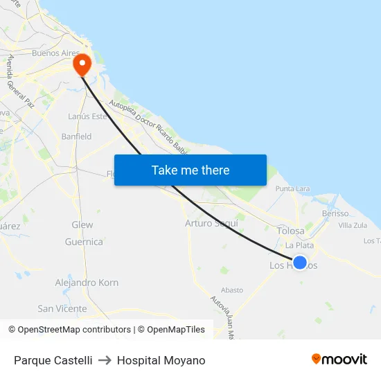 Parque Castelli to Hospital Moyano map