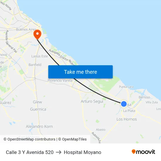 Calle 3 Y Avenida 520 to Hospital Moyano map