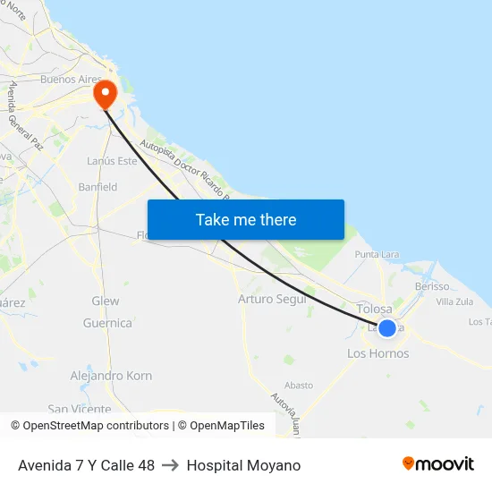 Avenida 7 Y Calle 48 to Hospital Moyano map