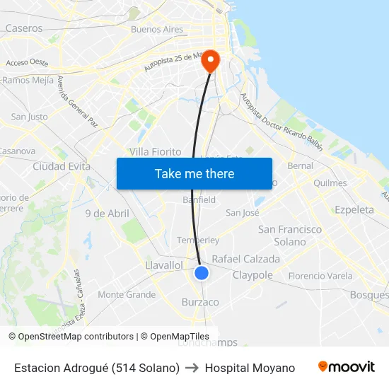 Estacion Adrogué (514 Solano) to Hospital Moyano map