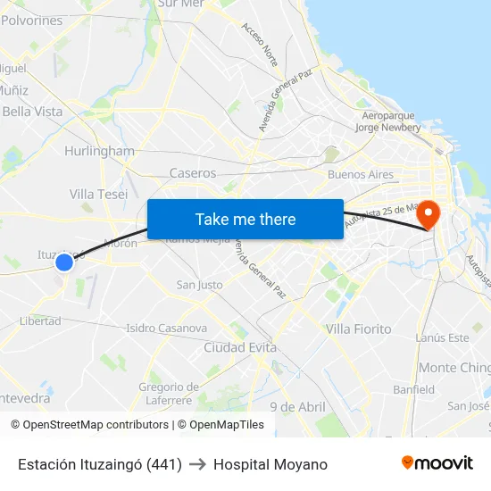 Estación Ituzaingó (441) to Hospital Moyano map