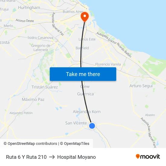 Ruta 6 Y Ruta 210 to Hospital Moyano map