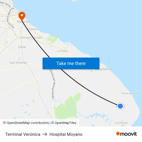 Terminal Verónica to Hospital Moyano map