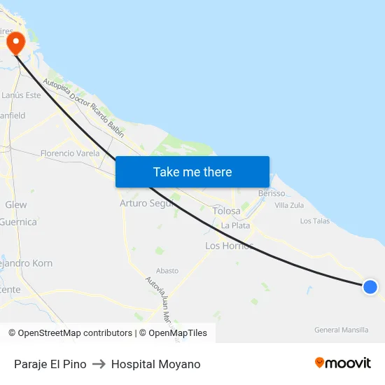 Paraje El Pino to Hospital Moyano map