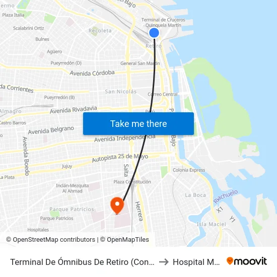 Terminal De Ómnibus De Retiro (Condor Estrella)) to Hospital Moyano map