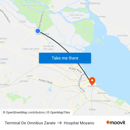 Terminal De Omnibus Zarate to Hospital Moyano map
