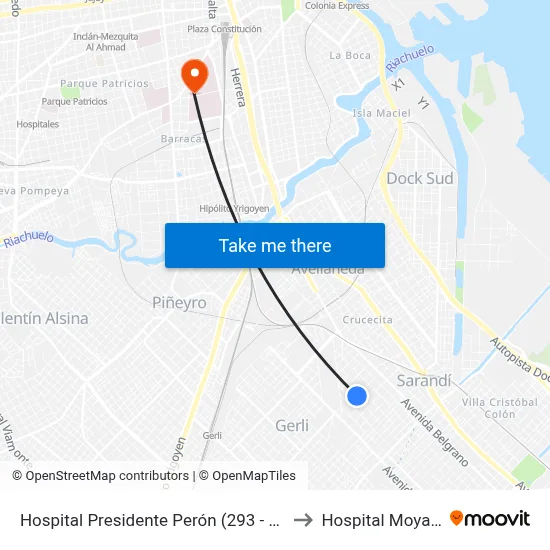 Hospital Presidente Perón (293 - 570) to Hospital Moyano map