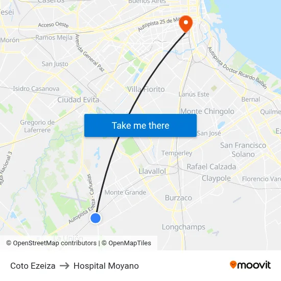 Coto Ezeiza to Hospital Moyano map