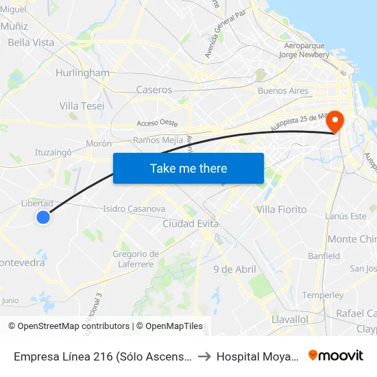 Empresa Línea 216 (Sólo Ascenso) to Hospital Moyano map
