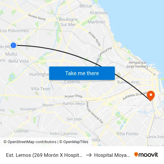 Est. Lemos (269 Morón X Hospital) to Hospital Moyano map