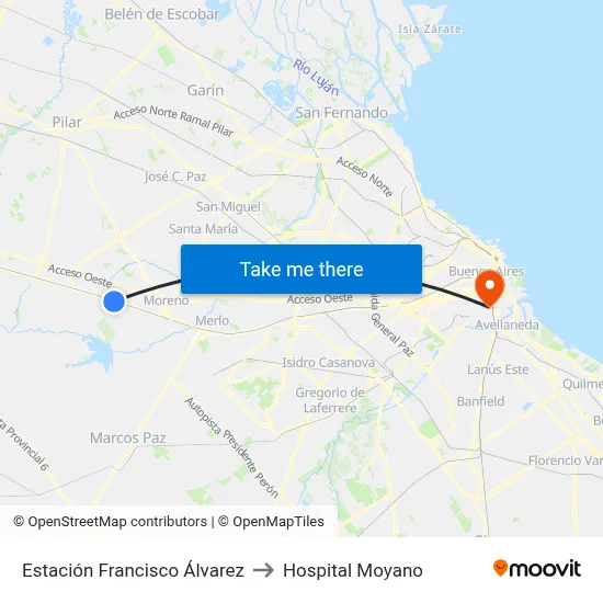 Estación Francisco Álvarez to Hospital Moyano map