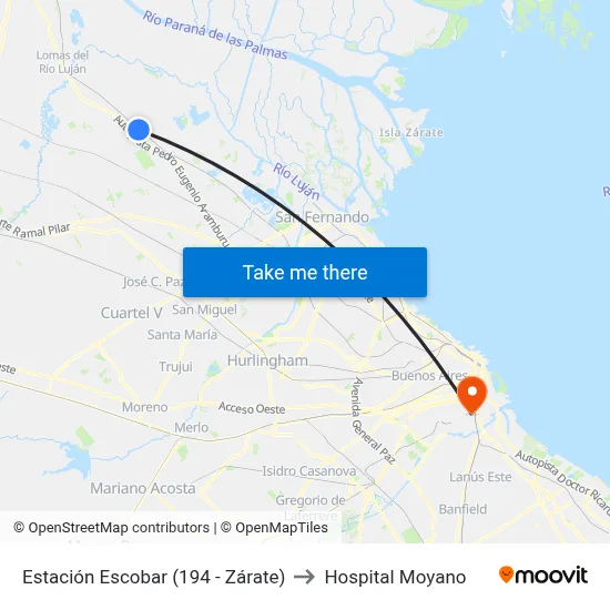 Estación Escobar (194 - Zárate) to Hospital Moyano map