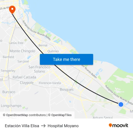 Estación Villa Elisa to Hospital Moyano map