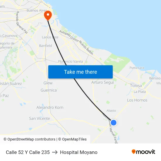 Calle 52 Y Calle 235 to Hospital Moyano map