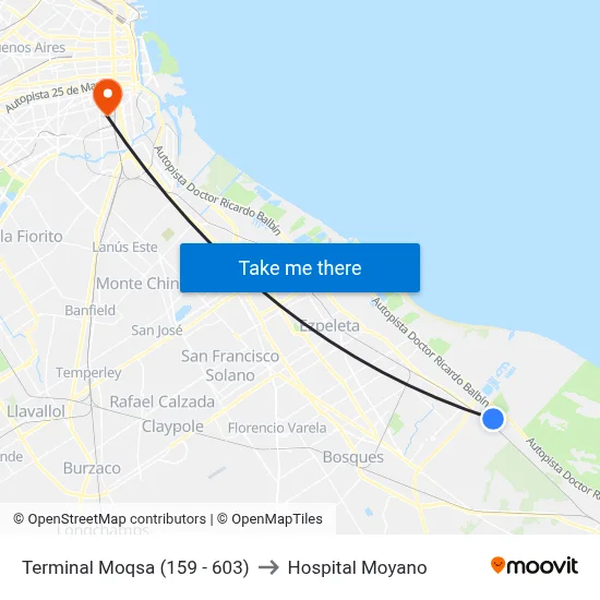 Terminal Moqsa (159 - 603) to Hospital Moyano map