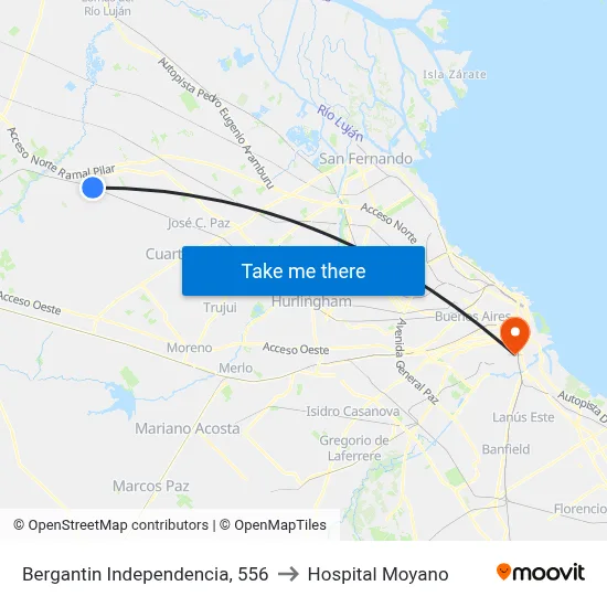 Bergantin Independencia, 556 to Hospital Moyano map