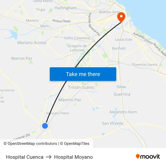 Hospital Cuenca to Hospital Moyano map