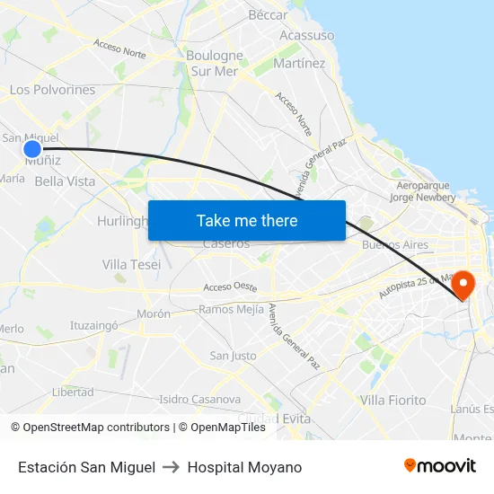 Estación San Miguel to Hospital Moyano map