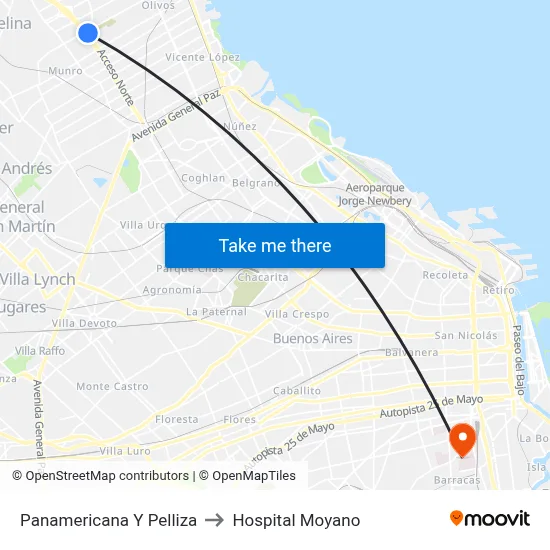 Panamericana Y Pelliza to Hospital Moyano map