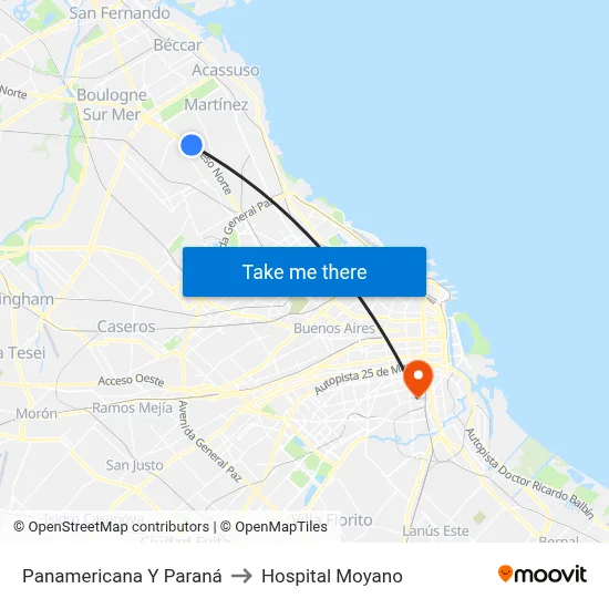 Panamericana Y Paraná to Hospital Moyano map