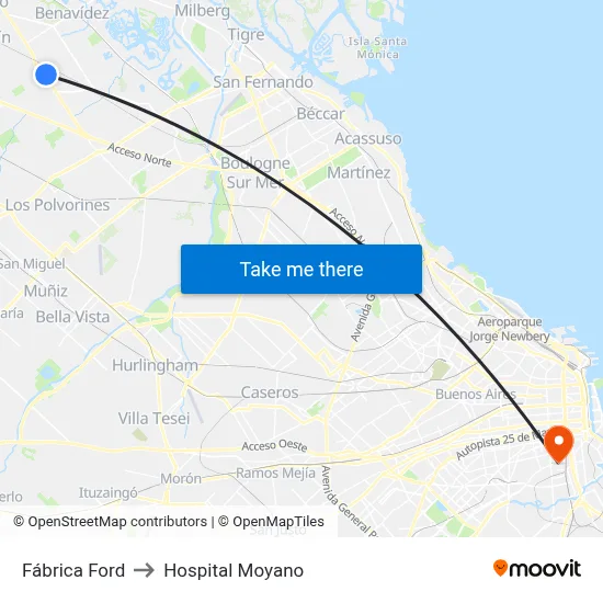 Fábrica Ford to Hospital Moyano map