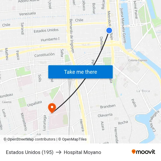 Estados Unidos (195) to Hospital Moyano map