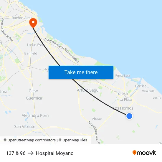 137 & 96 to Hospital Moyano map
