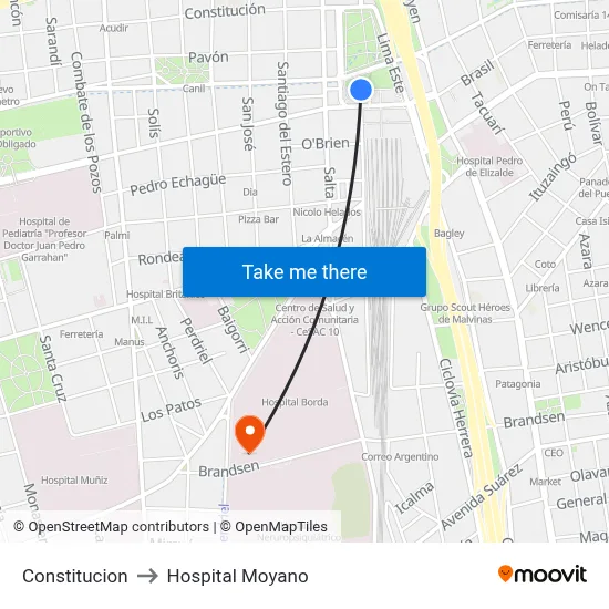 Constitucion to Hospital Moyano map
