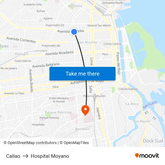 Callao to Hospital Moyano map
