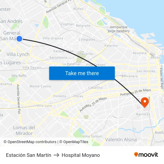 Estación San Martín to Hospital Moyano map