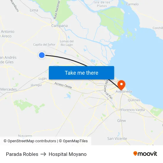 Parada Robles to Hospital Moyano map