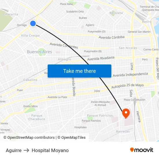 Aguirre to Hospital Moyano map
