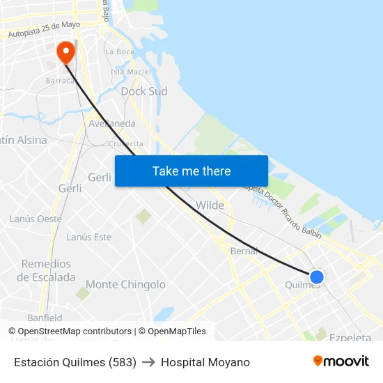 Estación Quilmes (583) to Hospital Moyano map