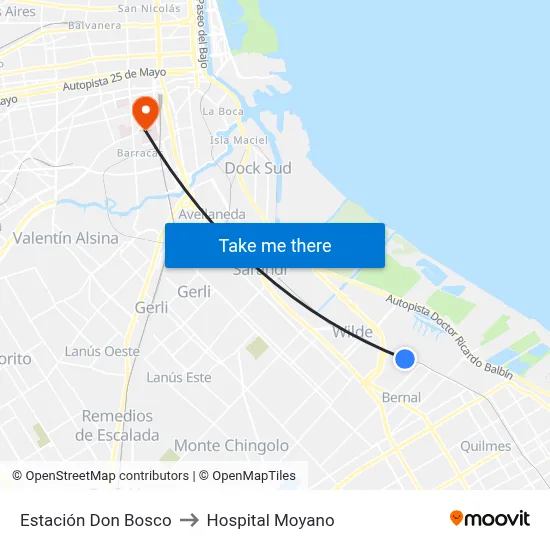 Estación Don Bosco to Hospital Moyano map
