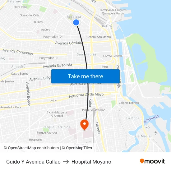 Guido Y Avenida Callao to Hospital Moyano map