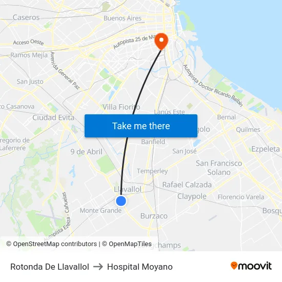 Rotonda De Llavallol to Hospital Moyano map