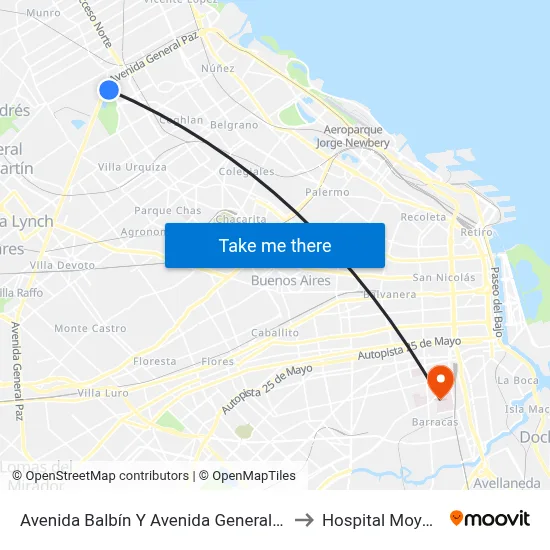 Avenida Balbín Y Avenida General Paz to Hospital Moyano map