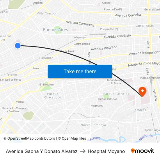 Avenida Gaona Y Donato Álvarez to Hospital Moyano map